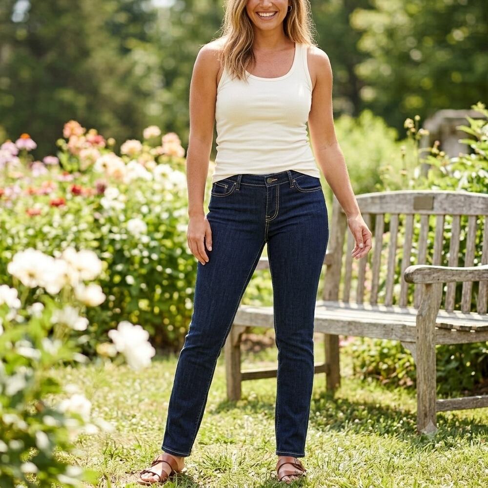 Old Navy Sweetheart Curvy Slim Straight Leg Jeans Dark Wash Blue Womens Size 2
